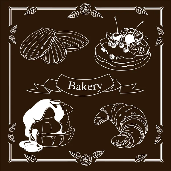 Madeleine, Croissant, Eclair, Pavlova — 图库矢量图片