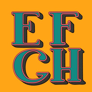 Renkli, kalın retro harfler 90 'lar, 80' ler. Vektör abc alfabesi