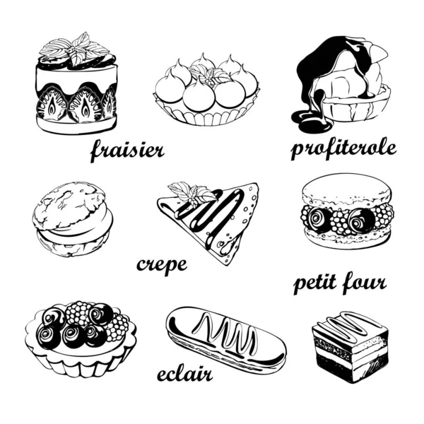 Ręcznie rysowany szkic z francuskim deserem — Wektor stockowy