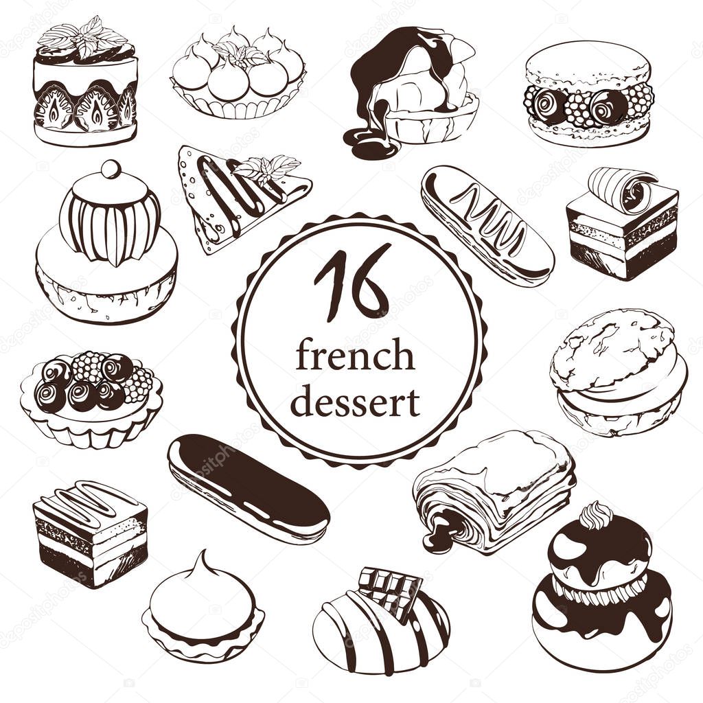 Hand drawn sketch with french dessert