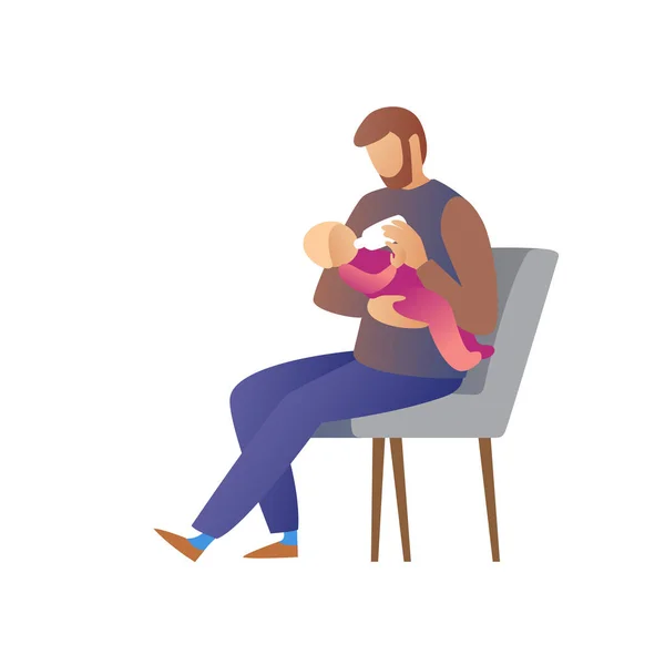 A man feeds a baby from a bottle. — Stock Vector