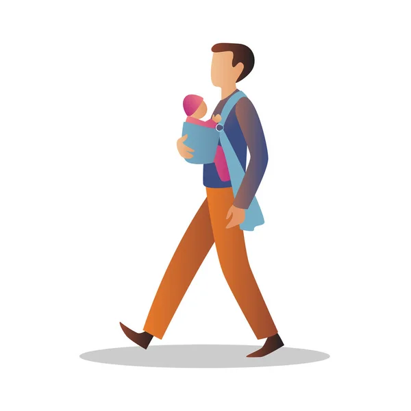 A man carries a baby in a sling — Stock Vector