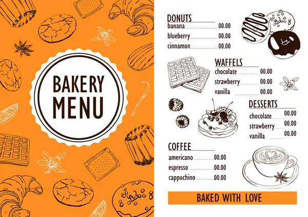 Provmeny för restauranger, kaféer, bageri — Stock vektor