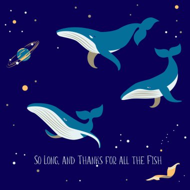 Yıldızlar arasında uzayda balinalar ve havlular. Manşet 