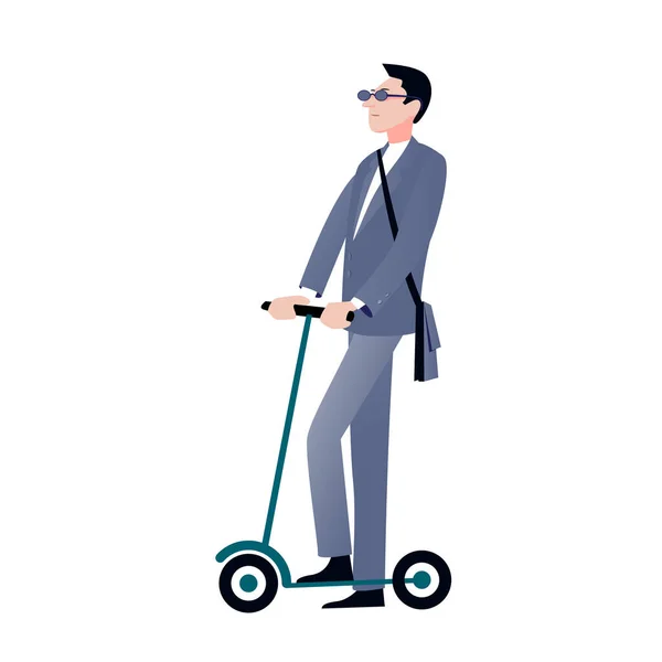 Businessman in a business suit riding a scooter. Color image in cartoon — Stock Vector