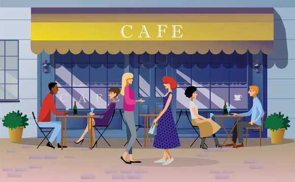 Street cafe europe city vector illustration background — 스톡 벡터