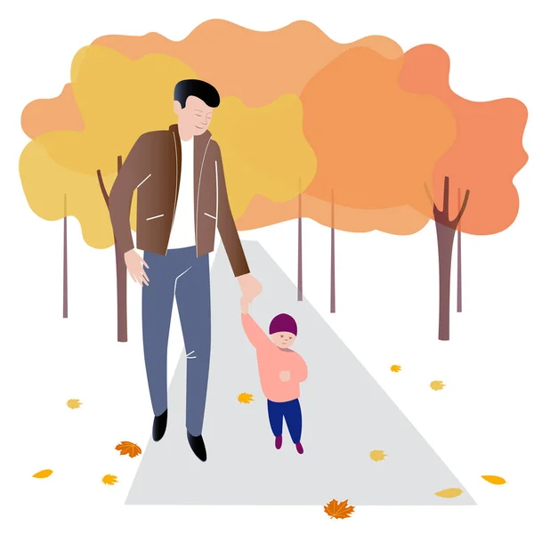 Vector illustration in flat design of autumn season background with people outdoor — Stock Vector