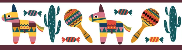 Conjunto horizontal de iconos sobre el tema de las fiestas mexicanas para su uso en la impresión escocesa . — Archivo Imágenes Vectoriales