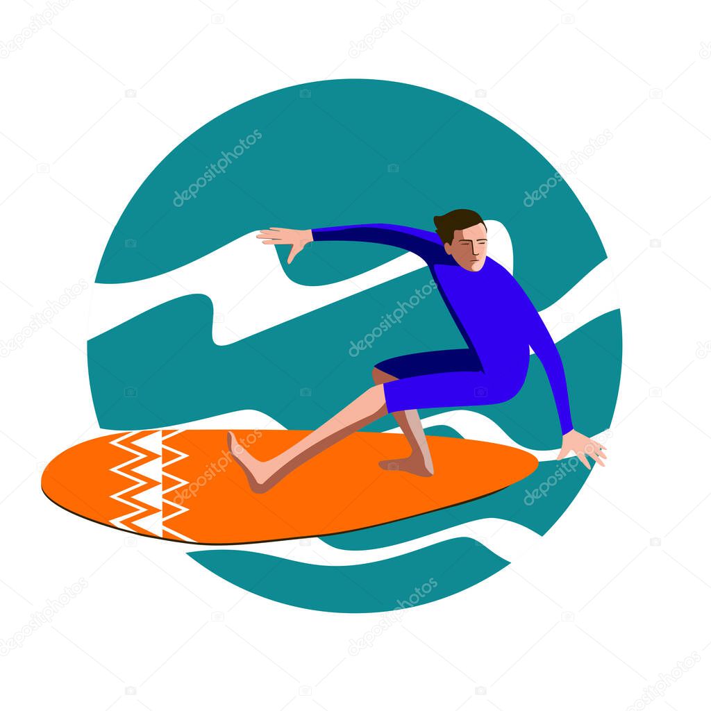 Man riding wave illustration. Surfing concept.
