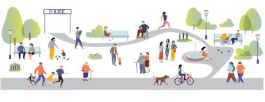 Parktaki düz çizgi film vektör çizimleri.