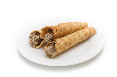 Waffle ile krem çikolata rulolar