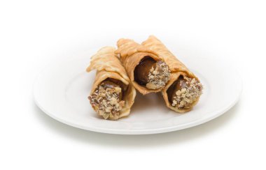 Waffle ile krem çikolata rulolar