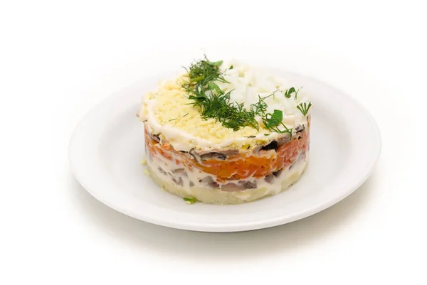 Vrstvený salát ze sleďů, vařenou zeleninu a vejce Stock Fotografie