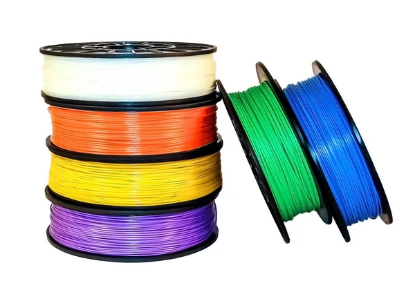 Filament Printing Six Coils Thermoplastic White Orange Yellow Lilac Green — Stock Photo, Image