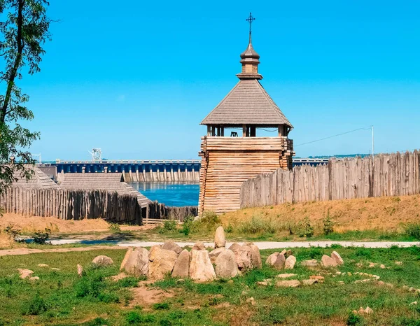 Хортицкий Остров Исторический Комплекс Запорожской Сечи Посвященный Украинским Казакам Вид — стоковое фото