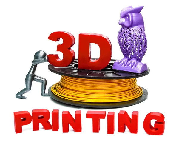 Plastic Filament Coil Printer Red Letters Created Using Printing Technology — Stock Photo, Image