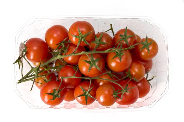 Tomates Cerises Placées Sur Fond Blanc Macro — Photo