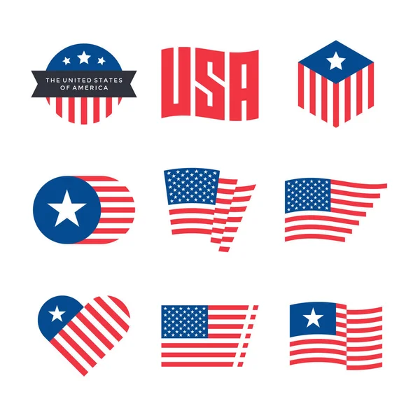 American Flag Vector Emblems Usa Flaf Logo Design Elements — Stock Vector