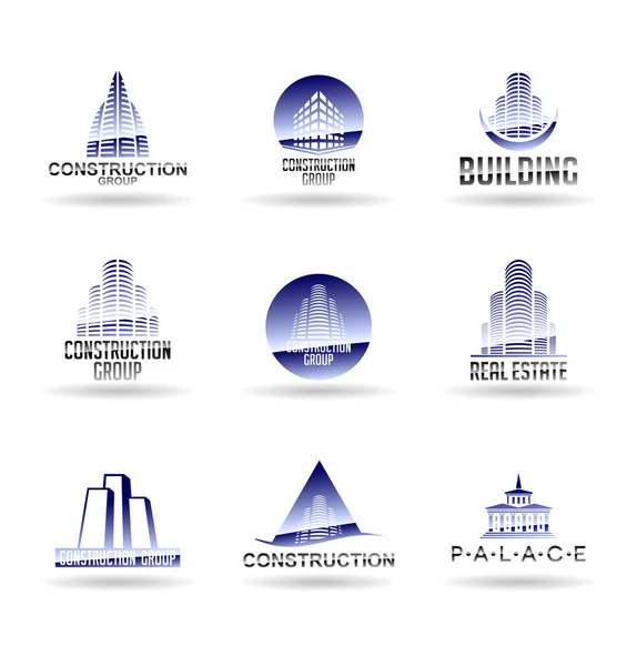 Edificios Vectoriales Casas Conjunto Iconos Elementos Diseño Logotipos Para Agencia — Archivo Imágenes Vectoriales