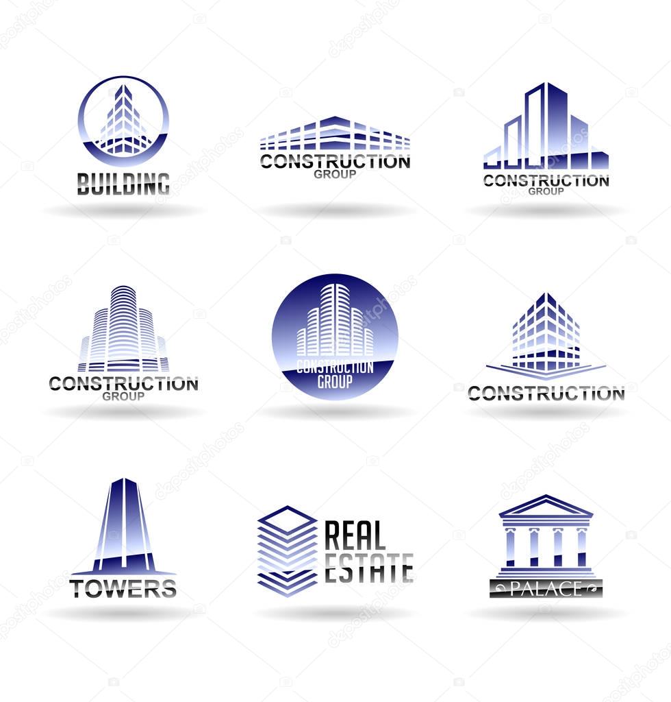 Vector buildings and houses. Set of icons and logo design elements for real estate agency, construction company, hotel