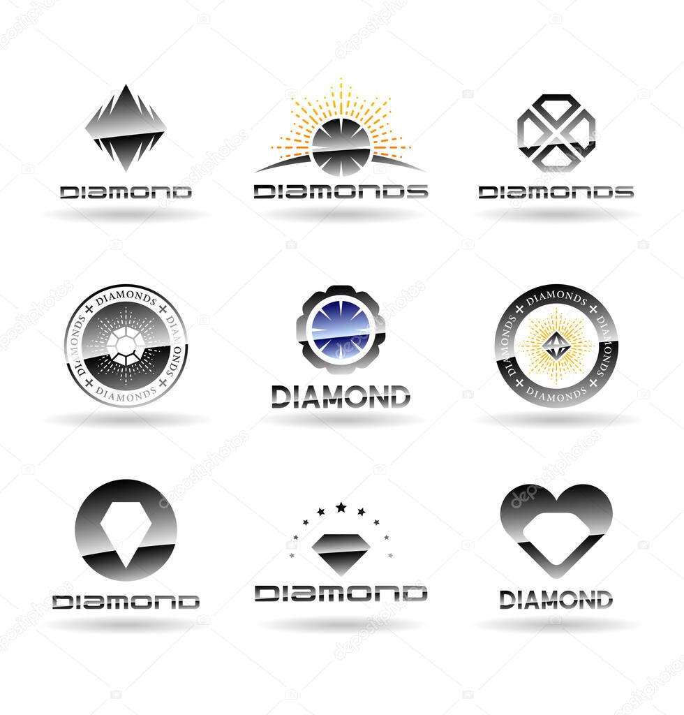 Vector diamonds, brilliants, gems, stones. Jewelry icon and logo design elements