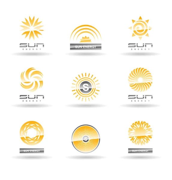 Sol Energía Solar Vector Logotipo Elementos Diseño Iconos — Vector de stock
