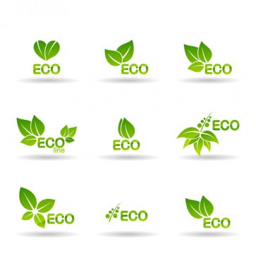 Eko gıda, organik biyo ürünleri, Çevre Dostu, vegan simgeler ve ekoloji simgeler. Vektör logo tasarım öğeleri, rozetleri, etiketleri ve işiniz için logo şablonlar kümesi