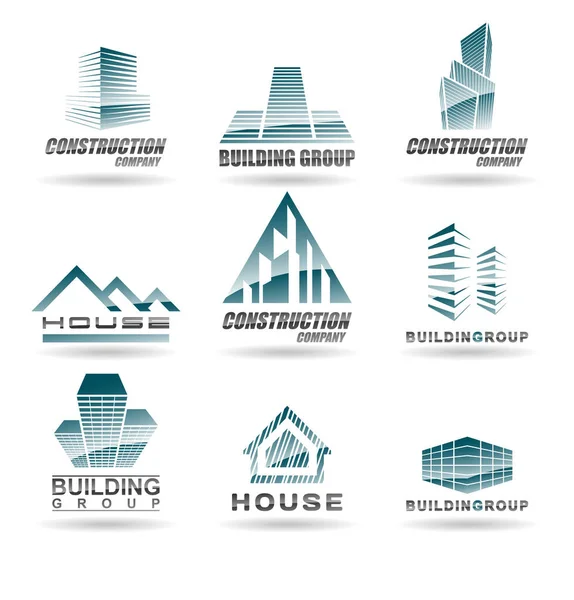Vektor Gebäude Und Häuser Set Von Symbolen Und Logo Designelementen — Stockvektor