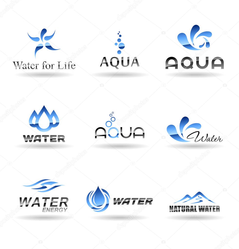 Water logo design, aqua vector, drop icons