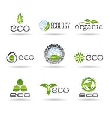 Eko gıda, organik biyo ürünleri, Çevre Dostu, vegan simgeler ve ekoloji simgeler. Vektör logo tasarım öğeleri, rozetleri, etiketleri ve işiniz için logo şablonlar kümesi