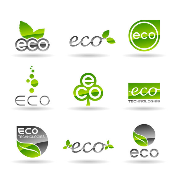 Eco food, organic bio products, eco friendly, vegan icons and ecology symbols. Set of vector logo design elements, badges, labels and logotype templates for your business