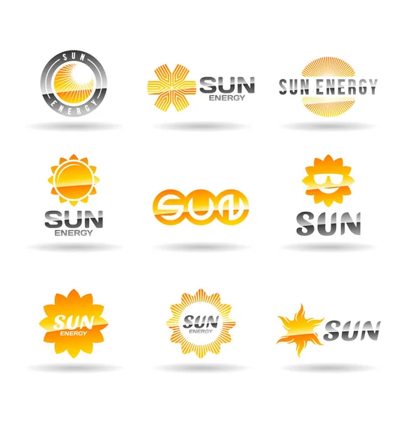 Sol Energía Solar Vector Logotipo Elementos Diseño Iconos — Vector de stock