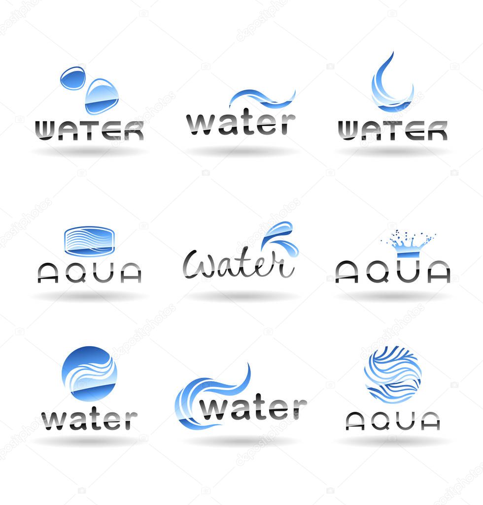 Water logo design, aqua vector, drop icons