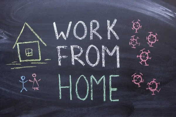 The inscription on the chalk Board work from home. The concept of working from home during quarantine. Self-isolation