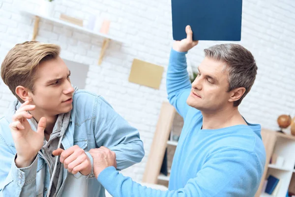 Father Intimidates Son Book Home — Stock Photo, Image