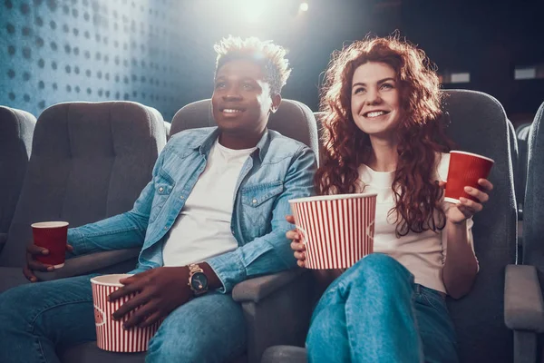 An African American man came with wife to cinema. — Stock Photo, Image