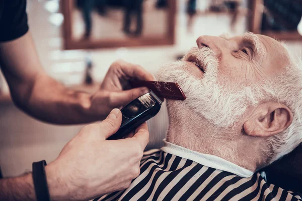 Barber Trimming Beard Client Salon — Stock Photo, Image