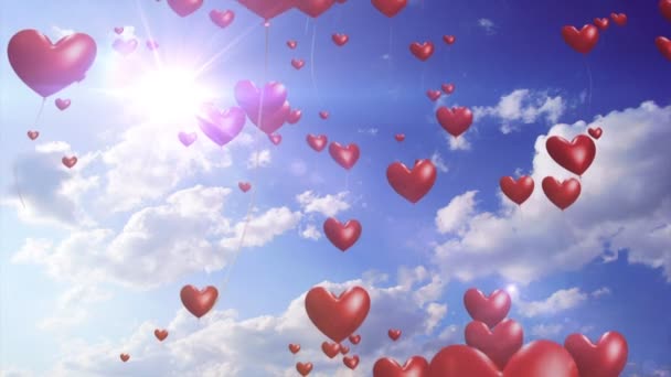 Balónky srdce / / 1080p romantický a Svatební Video pozadí smyčky. Balónky ve tvaru srdce stoupat do slunečnou oblohou. Je to nádherné video pozadí pro svatby, večírky a oslavy.