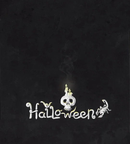 Halloween poster flyer kaart schedel botten kaarsen — Stockfoto