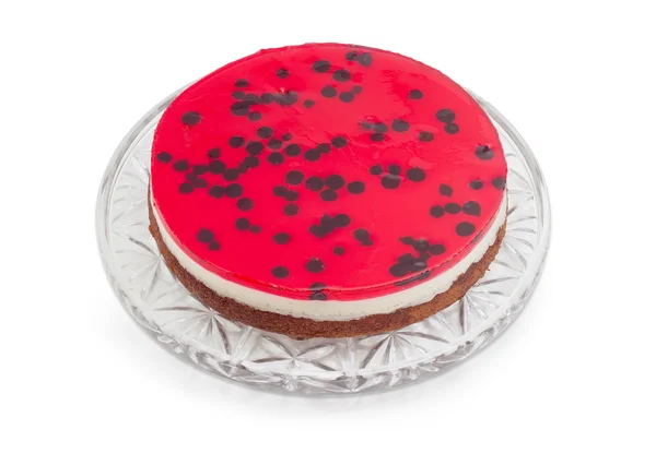 Gelaagde taart met Berry Jelly op glazen taart plaat — Stockfoto
