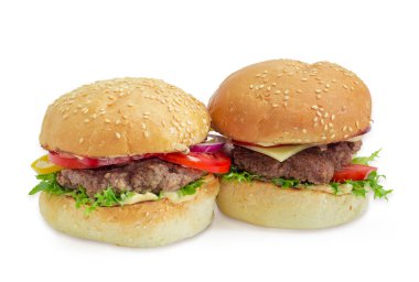 Hamburger ve çizburger hafif bir arka plan üzerinde