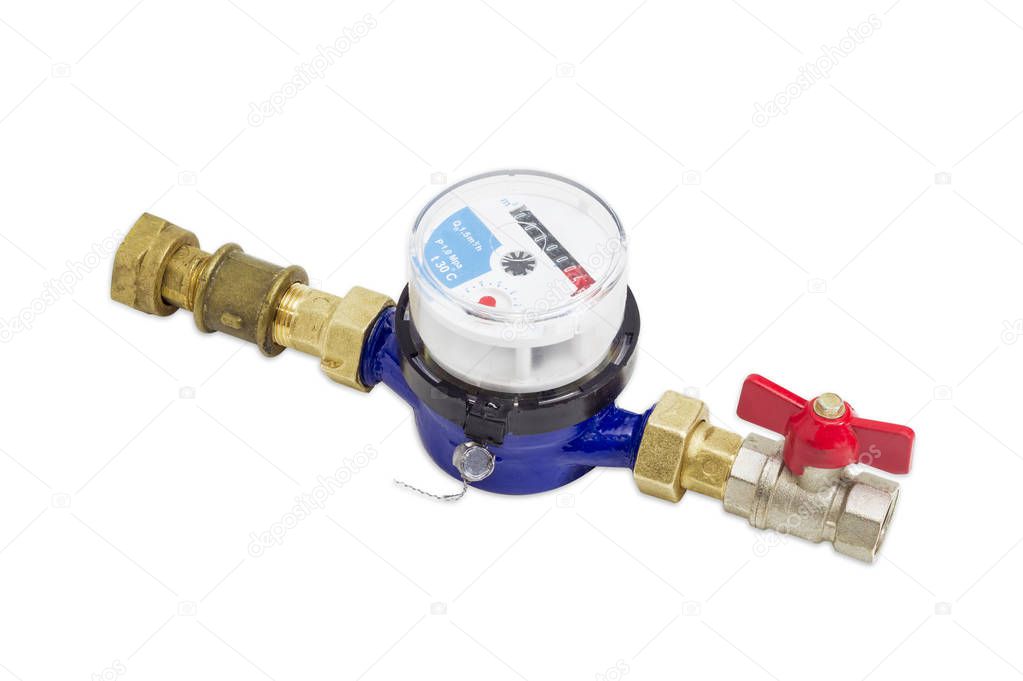 Not connected residential mechanical water meter with plumbing components