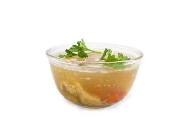 Domuz etli hafif bir arka plan üzerinde cam kapta 