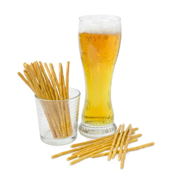 Lager beer and salty hard crispy pretzels — Stock Photo, Image