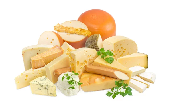 Různé typy sýrů na světlém pozadí Stock Obrázky