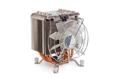Active CPU cooler with fan and heat pipes clipart