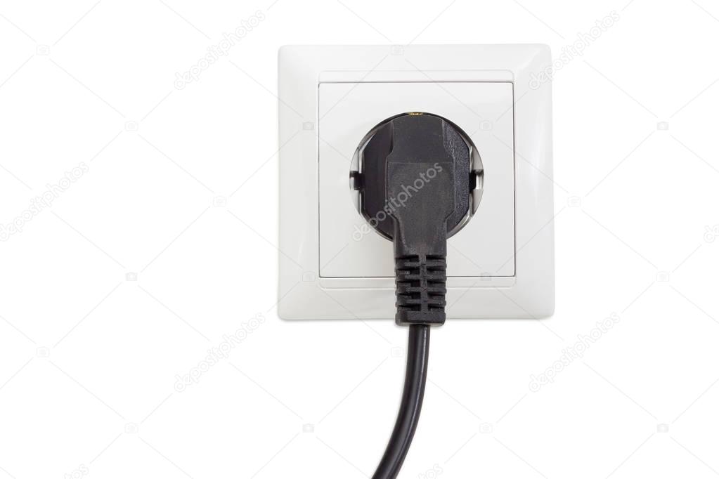 White socket outlet with connected corresponding power plug