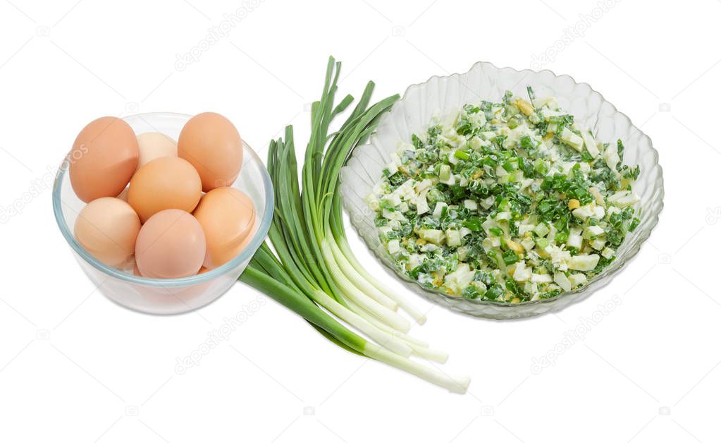 Salad of green onions with boiled eggs, scallions and eggs