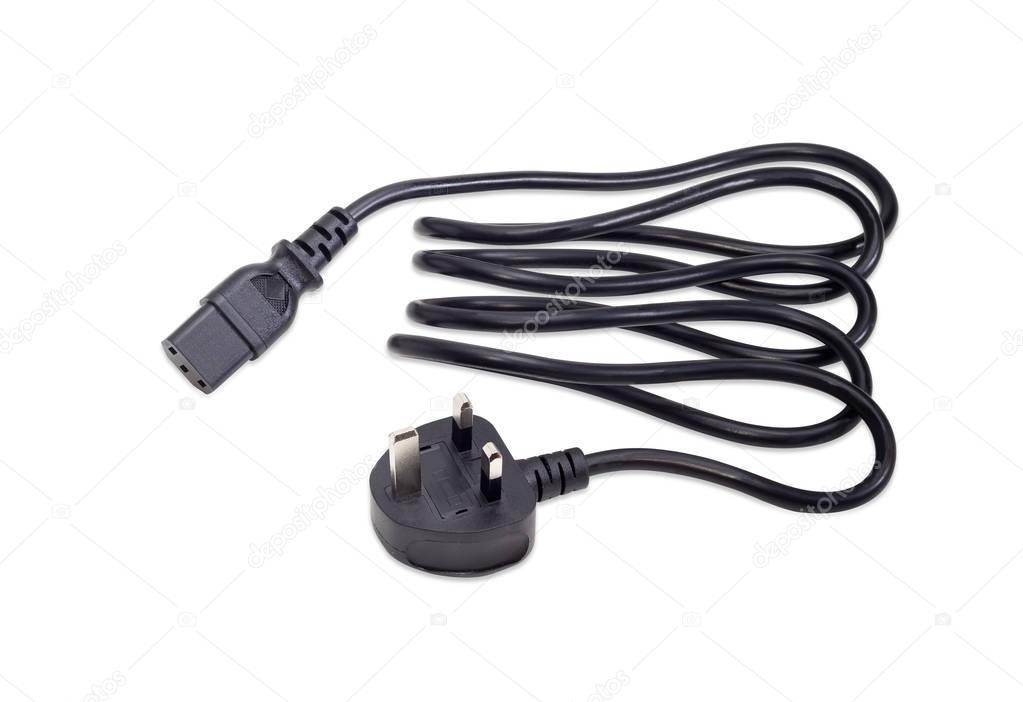 Power cord with BS 1363 plug on a light background