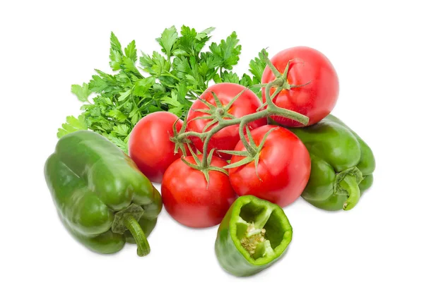 Zweig der Tomaten, grünen Paprika und Petersilie — Stockfoto